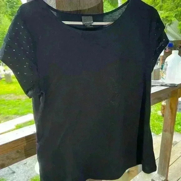 Covington Womens XL Crew Neck Sequined Short Sleeve Black Top - Picture 5 of 5